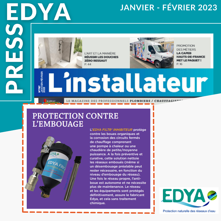 L'Installateur parle d'EDYA - Janvier-Février 2023